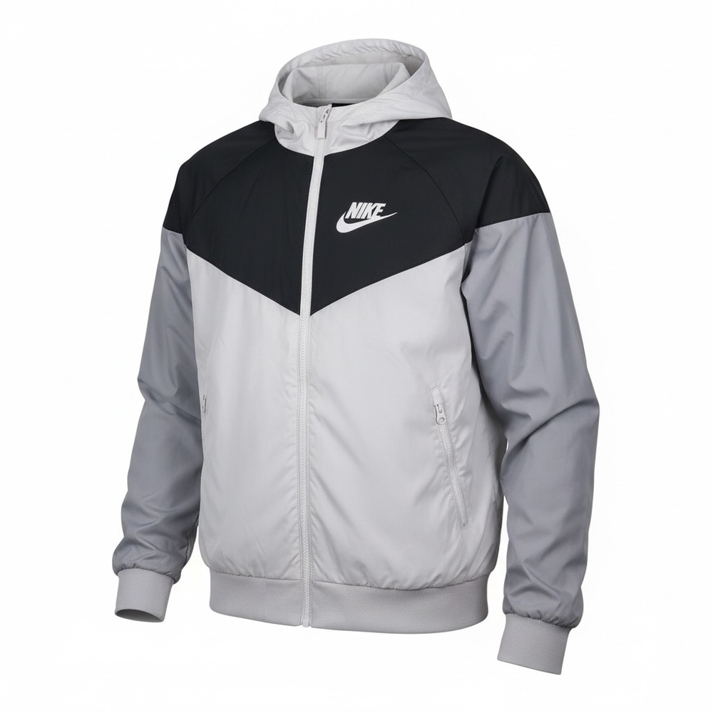 Nike Two-Tone Hooded Windbreaker in Black and Light Gray